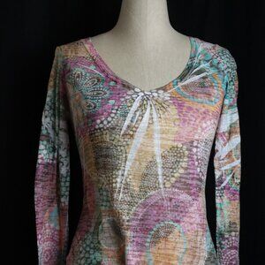 G Girl Juniors Medium Y2K Vintage Semi Sheer V Neck Polka Dot Aqua Yellow Purple